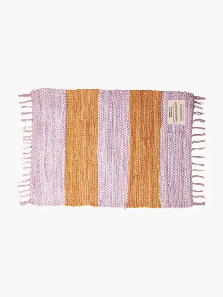 Handgeweven katoenen deurmat Chindi, 100% katoen, Lavendel, oranje, B 45 x L 60 cm