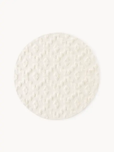 Runder Baumwollteppich Idris mit erhabender Hoch-Tief-Struktur, 100 % Baumwolle, Cremeweiß, Ø 120 cm (Größe S)
