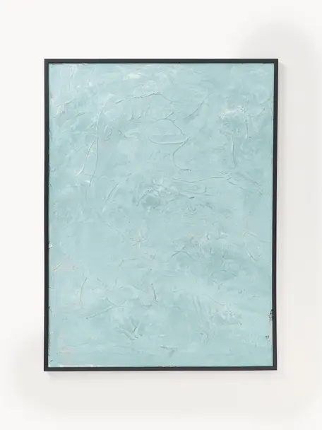 Handgemaltes Leinwandbild Simple Living mit Holzrahmen, Bild: Acrylfarbe, Rahmen: Eichenholz, beschichtet, Türkis, B 92 x H 120 cm
