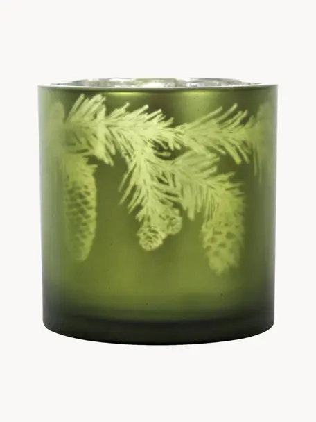 Windlicht Woods, Glas, Grün, Silberfarben, Ø 15 x H 15 cm
