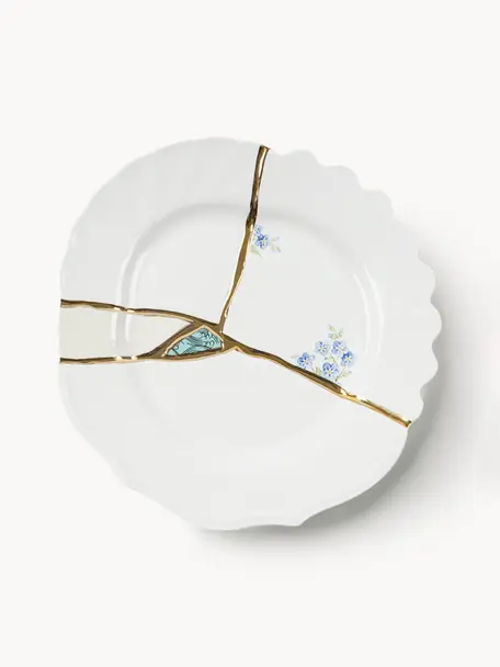 Talerz śniadaniowy z porcelany Kintsugi, Biały, odcienie złotego, Ø 21 cm