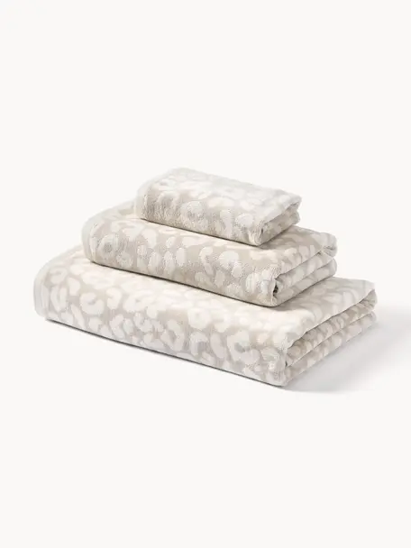 Set de toallas Leo, tamaños diferentes, Beige, Off White, Set de 3 (toalla tocador, toalla lavabo y toalla de ducha)