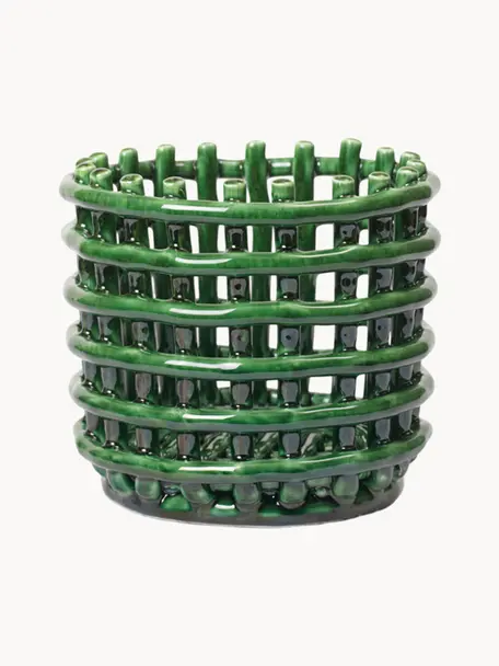 Cesta artesanal de cerámica Nalan, 15 cm, Cerámica, Verde, Ø 16 x Al 15 cm