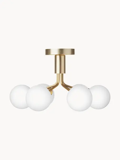 Hanglamp met glazen bollen Apiales, Goudkleurig, wit, Ø 50 x H 29 cm