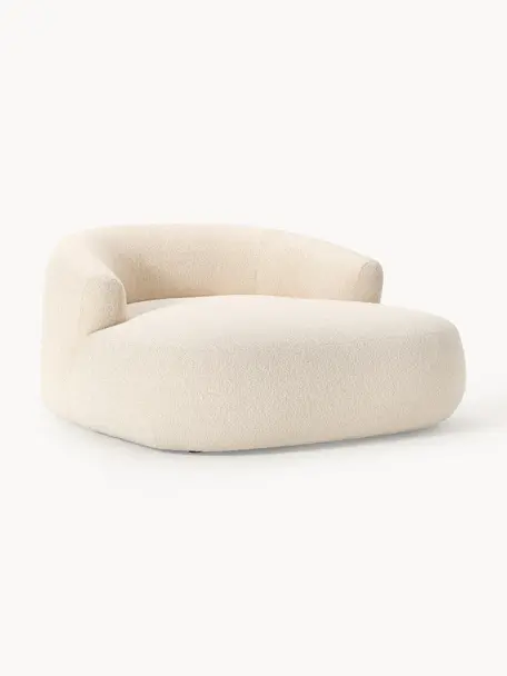 Sillón lounge grande en tejido bouclé Sofia, Tapizado: tejido bouclé (100% polié, Estructura: madera de abeto, tablero , Patas: plástico Este producto es, Bouclé beige claro, An 145 x F 144 cm