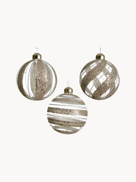 Kerstballen Circles, set van 12, Glas, Lichtbeige, transparant, Ø 8 cm