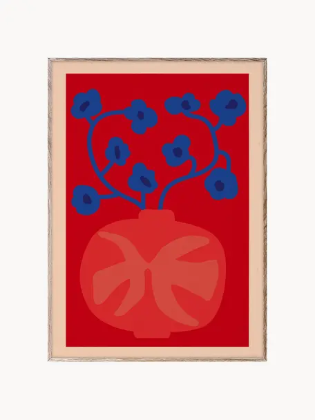 Poster The Red Vase, 210 g mat Hahnemühle papier, digitale print met 10 UV-bestendige kleuren, Rood- en blauwtinten, B 30 x H 40 cm