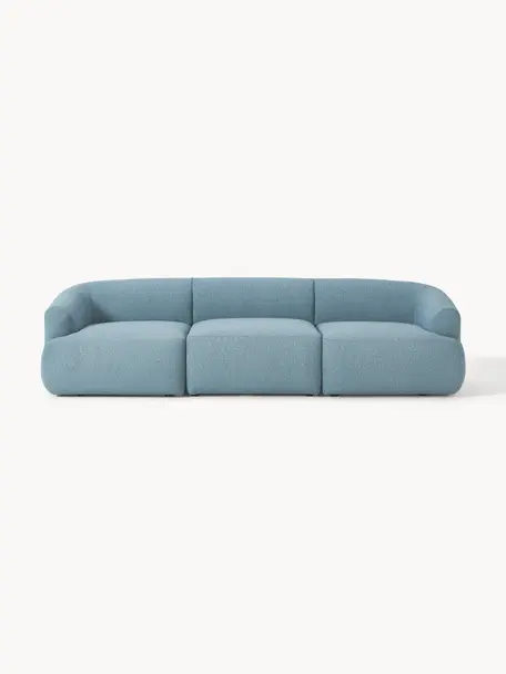 Sofa modułowa Bouclé Sofia (3-osobowa), Tapicerka: Bouclé (100% poliester) D, Stelaż: drewno świerkowe, płyta w, Nogi: tworzywo sztuczne Ten pro, Niebieski Bouclé, S 277 x G 103 cm