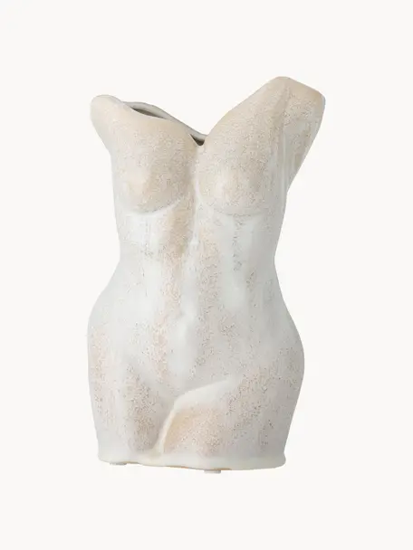 Design-Vase Athena, H 23 cm, Steingut, Hellbeige, Ø 14 x H 23 cm