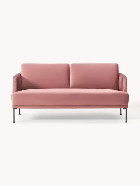 Samt-Sofa Fluente (2-Sitzer), Bezug: Samt (Hochwertiger Polyes, Gestell: Massives Kiefernholz, Füße: Metall, pulverbeschichtet, Samt Altrosa, B 166 x T 85 cm