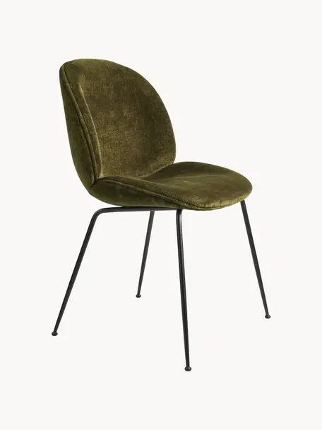 Krzesło tapicerowane z aksamitu Beetle, Tapicerka: aksamit (100% poliester), Nogi: stal powlekana, Oliwkowy zielony, czarny matowy, S 56 x G 58 cm