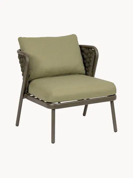 Sillón de exterior Harlow, Estructura: aluminio con pintura en p, Tejido verde oliva, gris pardo, An 74 x F 77 cm