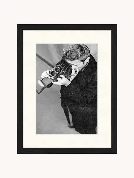 Oprawiony druk cyfrowy James Dean with Camera, Czarny, złamana biel, S 33 x W 43 cm