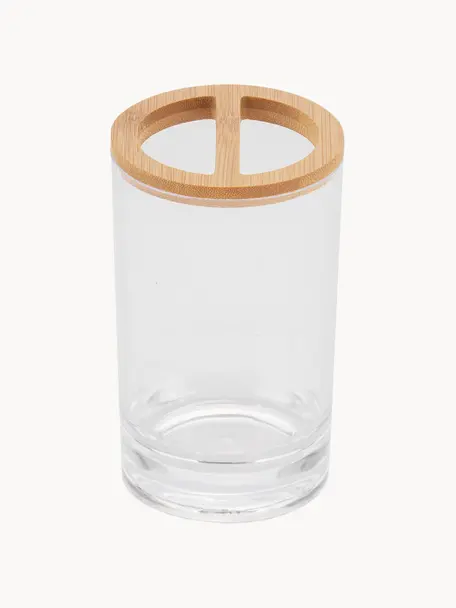 Zahnputzbecher Dakarai, Behälter: Kunststoff, Transparent, Helles Holz, Ø 7 x H 12 cm