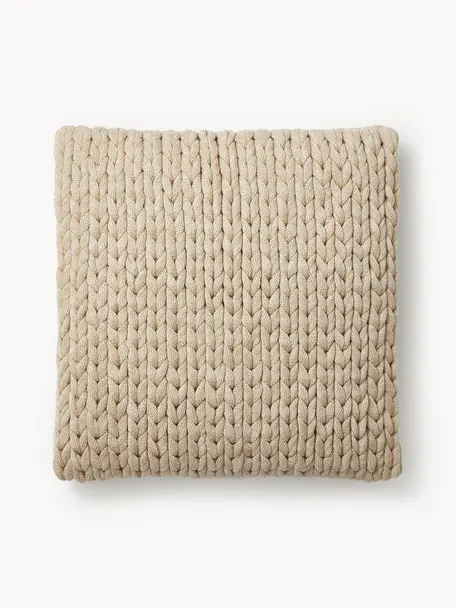 Copricuscino a maglia grossa fatta a mano Adyna, 100% poliacrilico, Beige, Larg. 45 x Lung. 45 cm