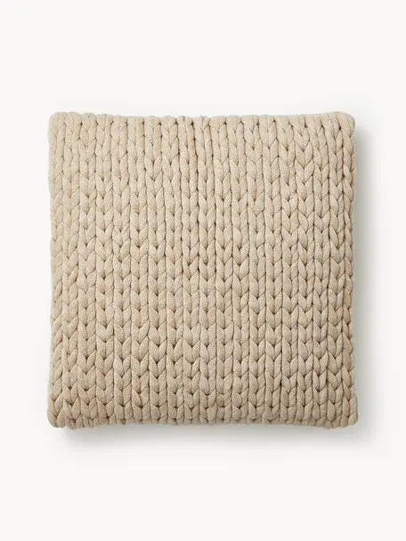 Housse de coussin 45x45 grosse maille Adyna, 100 % polyacrylique, Beige, larg. 45 x long. 45 cm