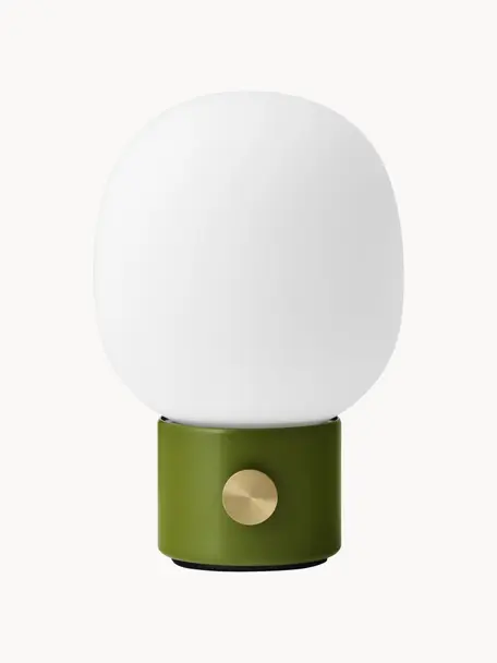 Dimmbare Tischlampe JWDA mit USB-Anschluss, Lampenschirm: Glas, Lampenfuß: Metall, beschichtet, Weiß, Grün, Ø 15 x H 22 cm