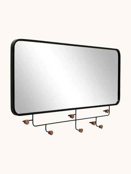 Nástenný vešiak so zrkadlom Gina, Čierna, jedľa, Š 100 x V 54 cm