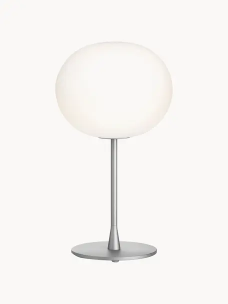 Lámpara de mesa grande regulable Glo-Ball, Pantalla: vidrio, Estructura: metal recubierto, Cable: plástico, Plateado, Ø 33 x Al 60 cm