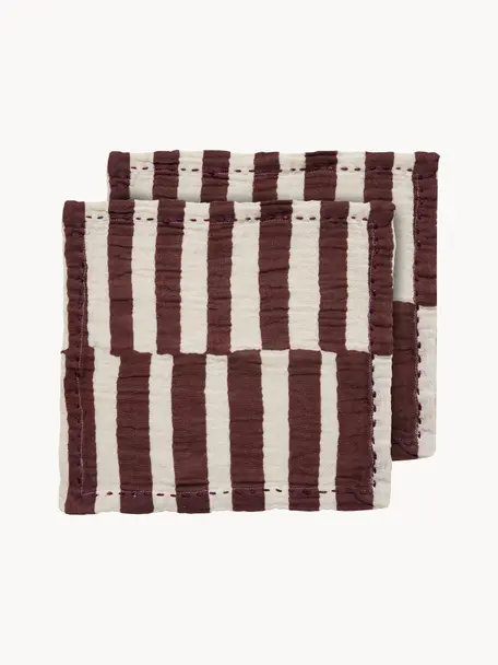 Servietten Striped, 2 Stück, 100 % Baumwolle, Weiß, Burgund, B 30 x L 30 cm