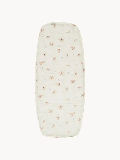 Matelas à langer en coton bio Windflower, Blanc crème, rose, imprimé, larg. 30 x long. 70 cm