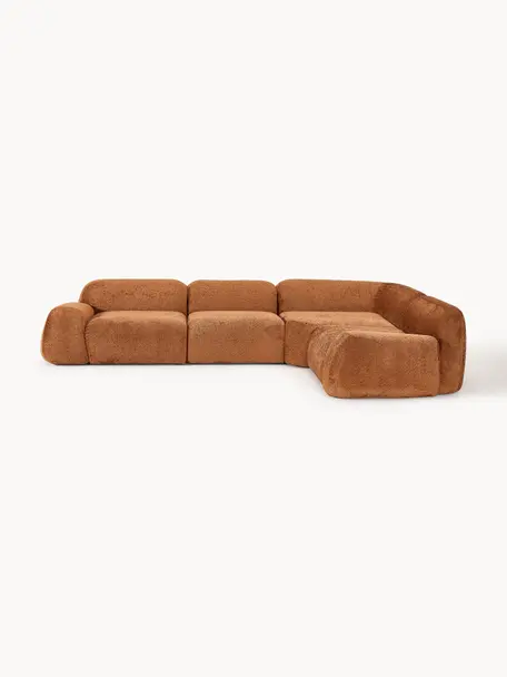 Canapé d'angle modulable 4 places en peluche-bouclé Wolke, Peluche-bouclé terracotta, larg. 349 x prof. 262 cm