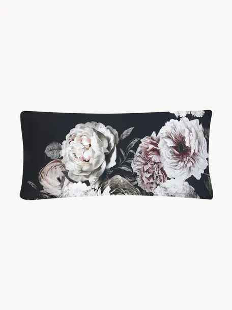 Funda de almohada de satén Blossom, Negro, multicolor, An 45 x L 110 cm