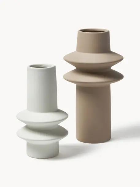 Vasen Isen aus Steingut, 2er-Set, Steingut, Off White, Beige, Set in verschiedenen Größen