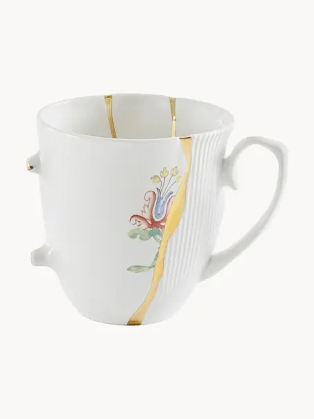 Designer Porzellan-Tasse Kintsugi, Dekor: Gold, Weiß, Goldfarben, Ø 9 x H 9 cm, 325 ml