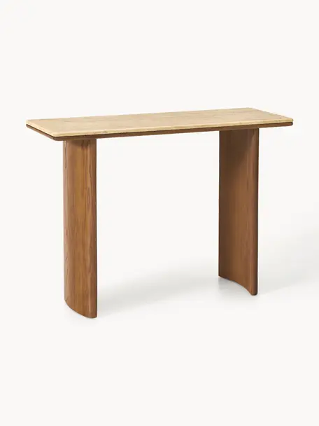 Console en chêne avec plateau en travertin Chandler, Bois de chêne, beige travertin, larg. 110 x haut. 80 cm