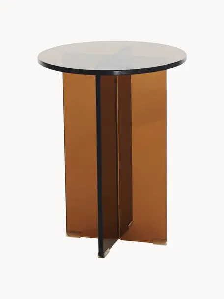 Kulatý odkládací stolek se skleněnou deskou Iris, Hnědá, poloprůhledná, Ø 35 cm, V 45 cm