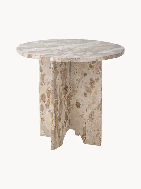 Runder Beistelltisch Jasmia aus Marmor, Marmor, Beige, marmoriert, Ø 46 x H 42 cm