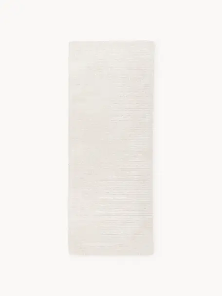 Pluizige hoogpolige loper Wes met hoog-laag structuur, handgeweven, 100% polyester, GRS-gecertificeerd, Crèmewit, B 80 x L 200 cm