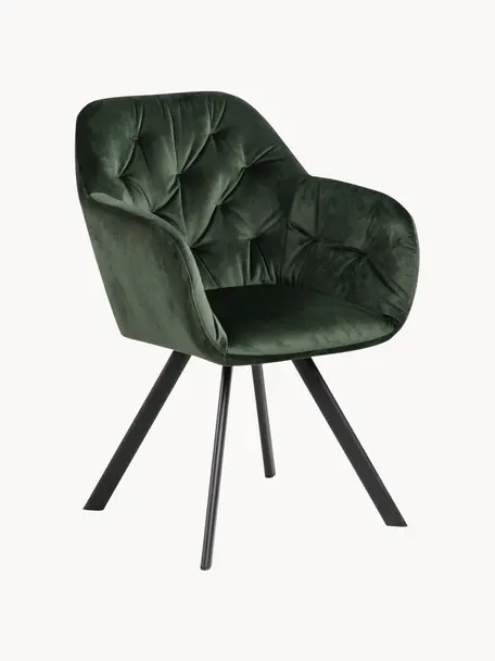 Otočná sametová židle s područkami Lucie, Tmavě zelená, Š 58 cm, H 62 cm