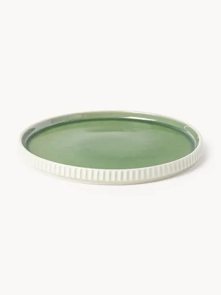 Snídaňové talíře Bora, 4 ks, Glazovaná kamenina, Světle zelená, světle béžová, Ø 21 cm