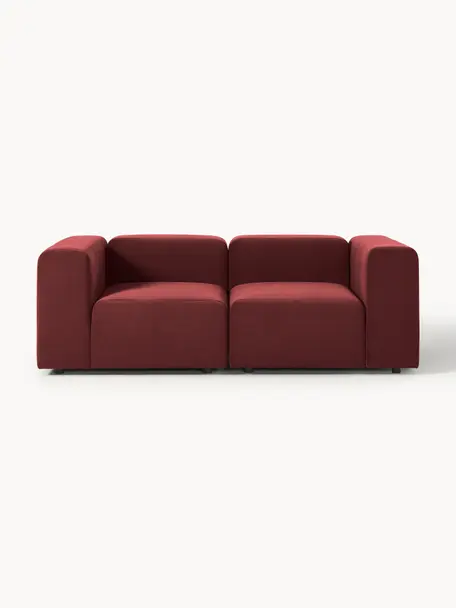 Samt-Modulares Sofa Lena (3-Sitzer), Bezug: Samt (100 % Polyester) De, Gestell: Kiefernholz, Schichtholz,, Füße: Kunststoff, Samt Weinrot, B 209 x T 106 cm