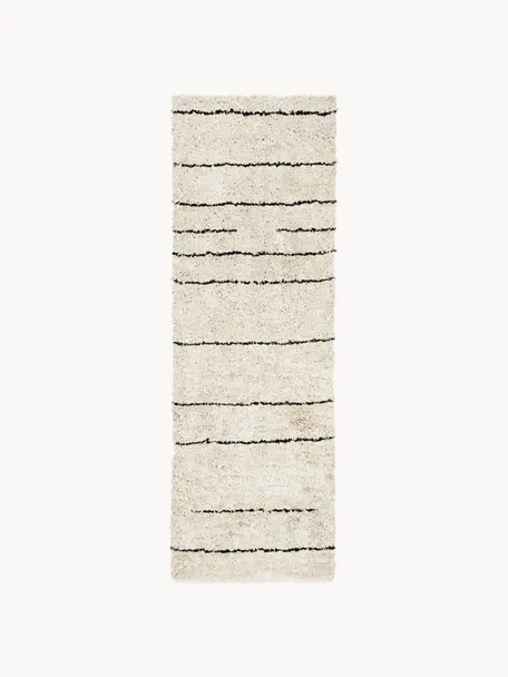 Passatoia soffice a pelo lungo taftata a mano Dunya, Retro: 100% cotone, Beige, nero, Larg. 80 x Lung. 250 cm