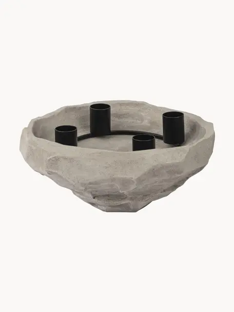 Kerzenhalter Nuki aus Stein, Schale: Stein, Kerzenhalter: Metall, beschichtet, Grau, Ø 23 x H 10 cm