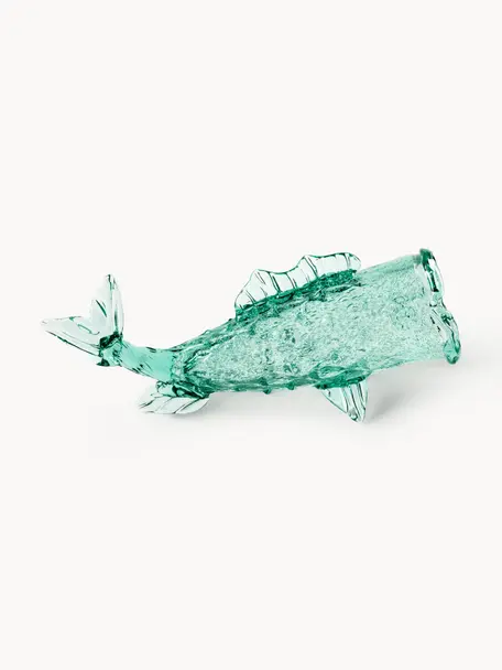 Ručně foukaná dóza Fish, Ručně foukané sklo, Mátově zelená, transparentní, Ø 48 cm, V 20 cm