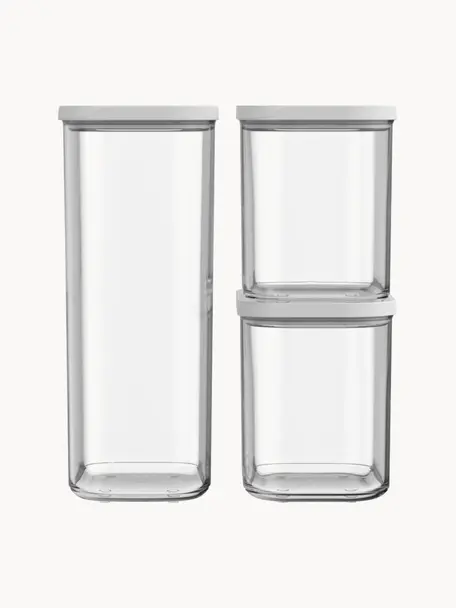 Aufbewahrungsdosen-Set Modula, 3er-Set, Kunststoff, BPA-frei, Weiß, Transparent, Set mit verschiedenen Größen