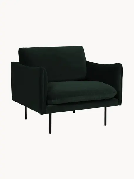 Fluwelen fauteuil Moby, Bekleding: fluweel (hoogwaardig poly, Frame: massief grenenhout, Poten: gepoedercoat metaal, Fluweel donkergroen, B 90 x D 90 cm