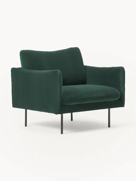 Fluwelen fauteuil Moby, Bekleding: fluweel (hoogwaardig poly, Frame: massief grenenhout, Poten: gepoedercoat metaal, Fluweel donkergroen, B 90 x D 90 cm