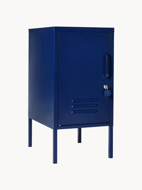 Metalen nachtkastje The Shorty, met scharnier links of rechts, Staal, gepoedercoat, Donkerblauw, scharnier aan de linkerkant