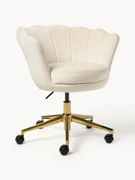 Sametová židle k psacímu stolu s područkami Oyster, výškově nastavitelná, Béžová, Š 68 cm, H 61 cm