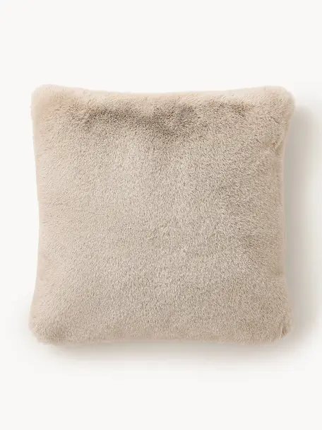 Nadýchaný povlak na polštář z umělé kožešiny Mette, hladký, Béžová, Š 40 cm, D 40 cm