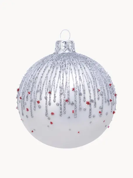 Kerstballen Aniela Ø 8 cm, 2 stuks, Wit, zilverkleurig, rood, Ø 8 cm