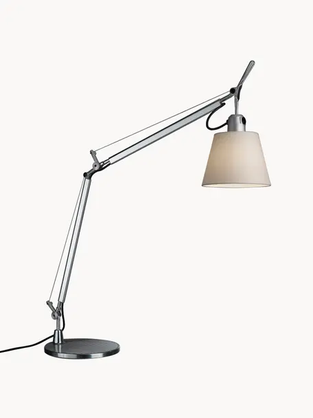 Grande lampe de bureau orientable Tolomeo Basculante, Argenté, blanc cassé, larg. 65 x haut. 66 - 75 cm