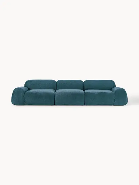 Modulares Sofa Wolke (4-Sitzer) aus Teddy-Bouclé, Bezug: Teddy-Bouclé (100 % Polye, Füße: Kunststoff Dieses Produkt, Teddy-Bouclé Petrol, B 343 x T 118 cm