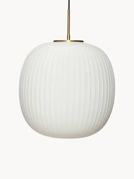 Lámpara de techo artesanal Serene, tamaños diferentes, Pantalla: vidrio, Cable: cubierto en tela, Blanco, dorado, Ø 42 x Al 40 cm