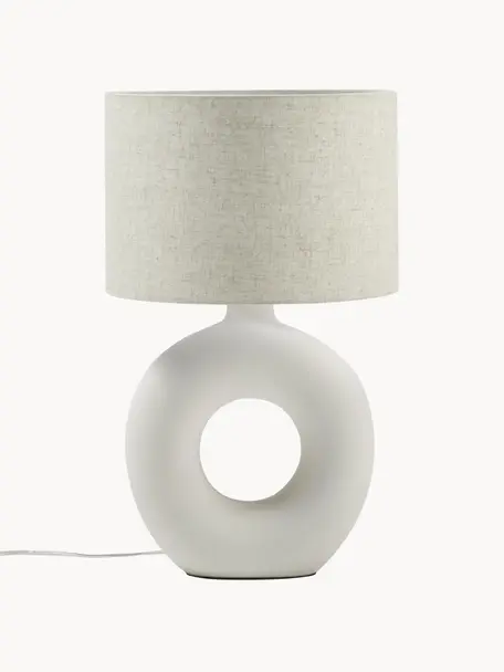 Grote keramische tafellamp Gisella, Lampenkap: linnenmix, Lampvoet: keramiek, Wit, Ø 35 x H 55 cm